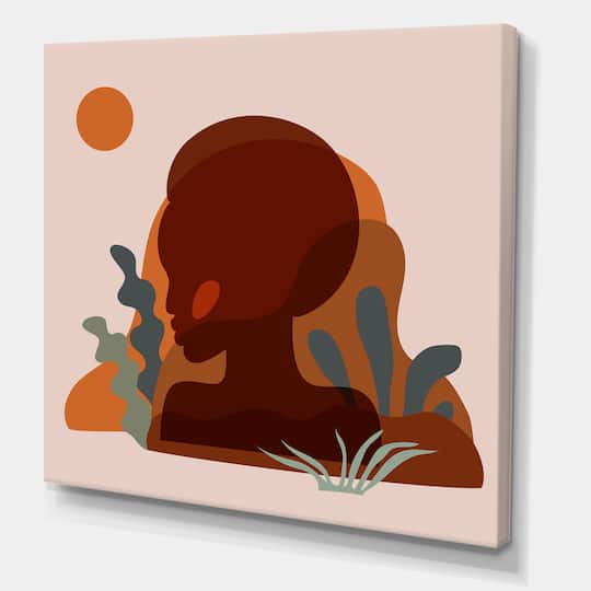 Designart - Minimal Silhouette Of African American Woman - Modern Canvas Wall Art Print